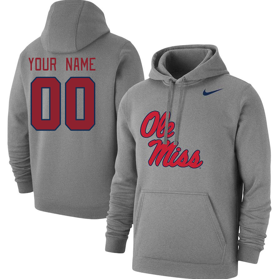 Custom Ole Miss Rebels Name And Number College Hoodie-Gray